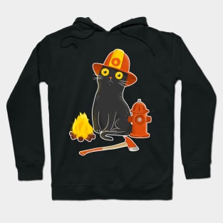 Intense Gaze Fireman Cat - Funny Black Cat Hoodie